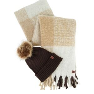 Cozy Brown and Cream Scarf and Hat Set